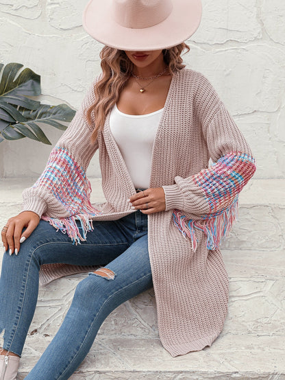 Cardigans- Duster Knit Cardigan - Winter Fringe Coat- - IndioGear Fashion and Gear