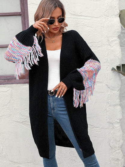 Cardigans- Duster Knit Cardigan - Winter Fringe Coat- - IndioGear Fashion and Gear