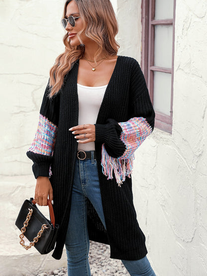 Cardigans- Duster Knit Cardigan - Winter Fringe Coat- - IndioGear Fashion and Gear