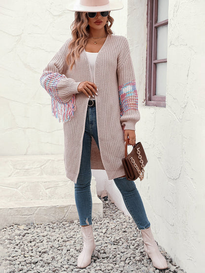 Cardigans- Duster Knit Cardigan - Winter Fringe Coat- - IndioGear Fashion and Gear