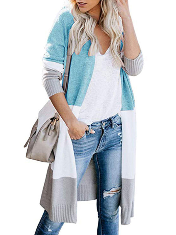 Cardigans- Fall Fashion Stripe Knit Duster Cardigan for Casual Wear- - IndioGear Clothing and Gear