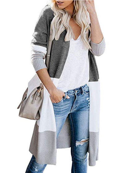 Cardigans- Fall Fashion Stripe Knit Duster Cardigan for Casual Wear- - IndioGear Clothing and Gear