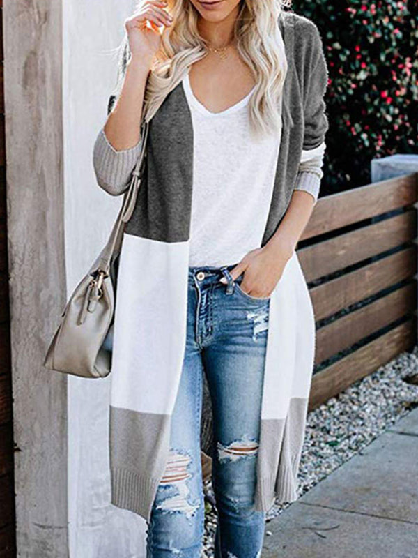 Cardigans- Fall Fashion Stripe Knit Duster Cardigan for Casual Wear- - IndioGear Clothing and Gear