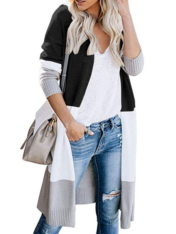 Cardigans- Fall Fashion Stripe Knit Duster Cardigan for Casual Wear- - IndioGear Clothing and Gear