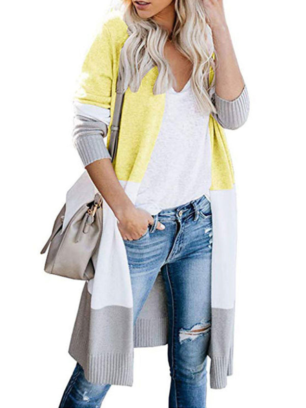 Cardigans- Fall Fashion Stripe Knit Duster Cardigan for Casual Wear- - IndioGear Clothing and Gear