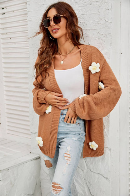 Cardigans- Flowers Knitted Buttonless Sweater Cardigan- - IndioGear Fashion and Gear