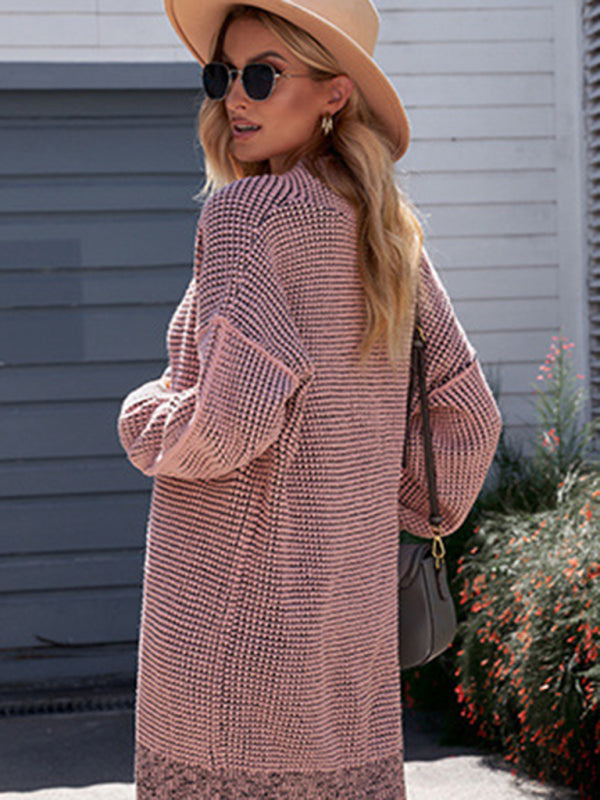 Cardigans- Heathered Knit Mid-Length Open Front Sweater | Duster Cardigan- - IndioGear Fashion and Gear