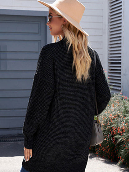 Cardigans- Heathered Knit Mid-Length Open Front Sweater | Duster Cardigan- - IndioGear Fashion and Gear