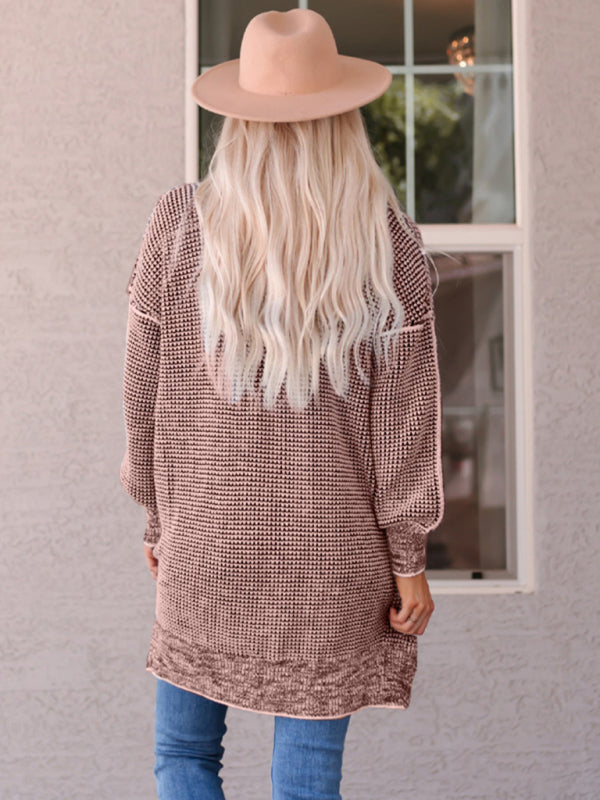 Cardigans- Heathered Knit Mid-Length Open Front Sweater | Duster Cardigan- - IndioGear Fashion and Gear