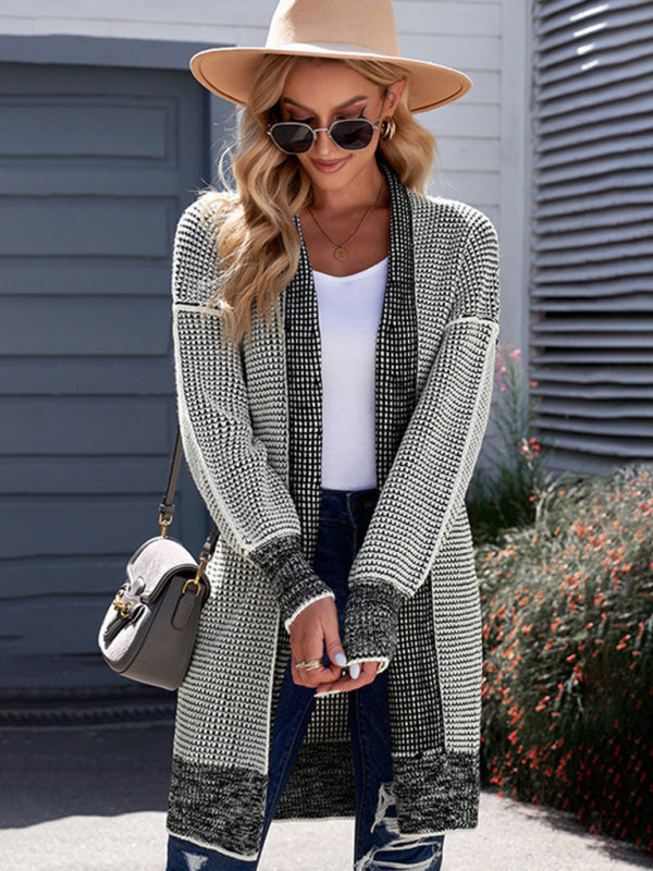 Cardigans- Heathered Knit Mid-Length Open Front Sweater | Duster Cardigan- - IndioGear Fashion and Gear