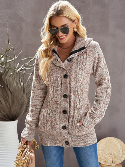 Hooded Coziness Cardigan | Mid-Length Knit Button-Up Sweater