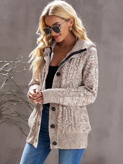 Hooded Coziness Cardigan | Mid-Length Knit Button-Up Sweater