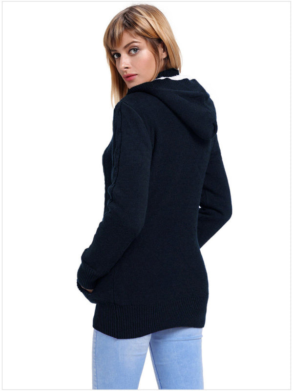 Hooded Coziness Cardigan | Mid-Length Knit Button-Up Sweater