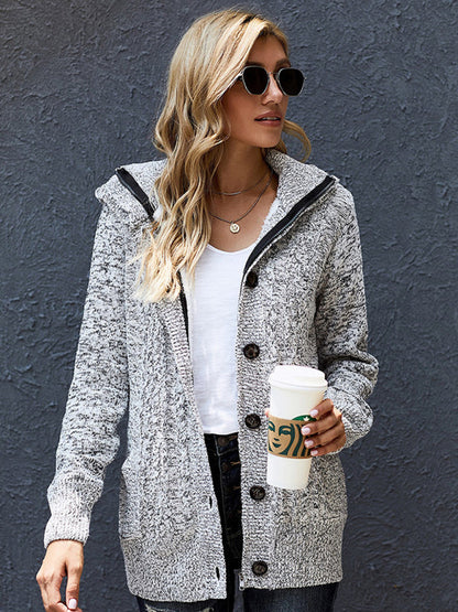 Hooded Coziness Cardigan | Mid-Length Knit Button-Up Sweater