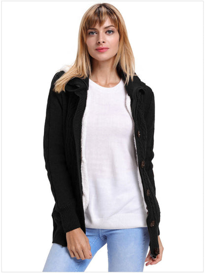 Hooded Coziness Cardigan | Mid-Length Knit Button-Up Sweater