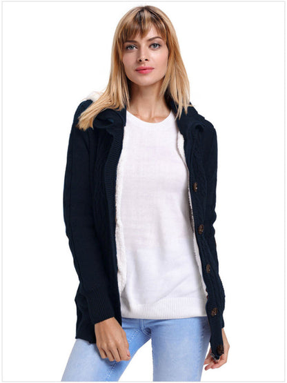 Hooded Coziness Cardigan | Mid-Length Knit Button-Up Sweater