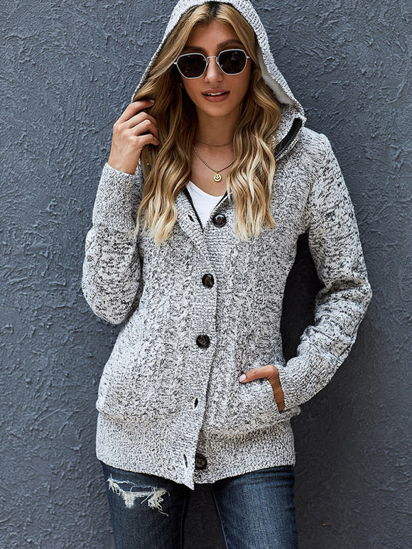 Hooded Coziness Cardigan | Mid-Length Knit Button-Up Sweater