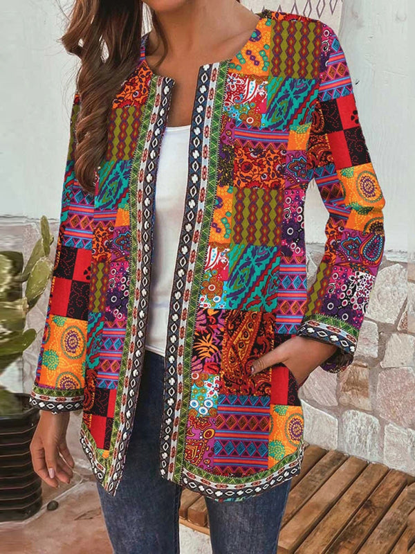 Office Attire Ethnic Print Open Front Cardigan | Cardigans | Pekosa Women Clothing