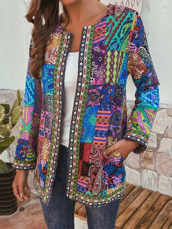 Office Attire Ethnic Print Open Front Cardigan | Cardigans | Pekosa Women Clothing