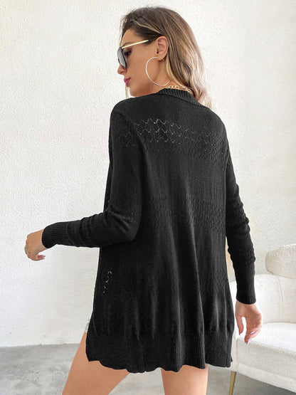 Open Front Lightweight Knit Cardigan in Mid-Length