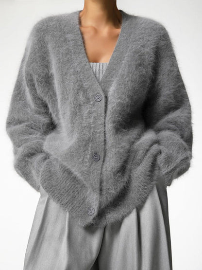 Cardigans-Soft Fluffy Cardigan | Winter Fuzzy Button-Up Sweater-Pekosa Women Clothing