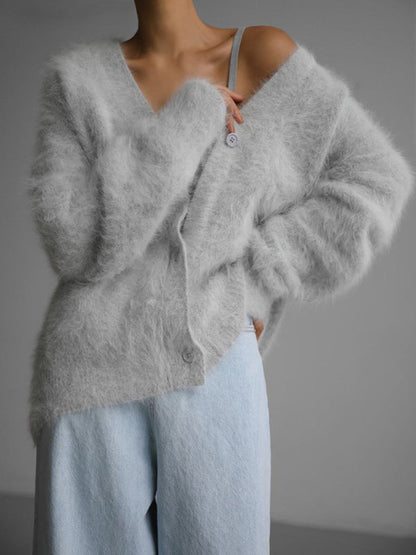 Cardigans-Soft Fluffy Cardigan | Winter Fuzzy Button-Up Sweater-Pekosa Women Clothing