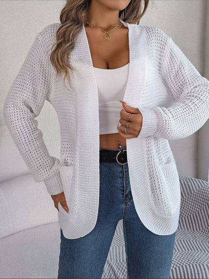 Cardigans- Solid Waffle Knitted Pocket Cardigan- - IndioGear Fashion and Gear