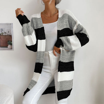 Cardigans- Trendy Buttonless Cardigan - Women's Winter Knitted Sweater Jacket- Dark Gray- IndioGear Fashion and Gear