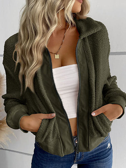 Cardigans- Trendy Zipper Luxe Fur Cardigan: Women's Winter Plush Sweater- - IndioGear Fashion and Gear