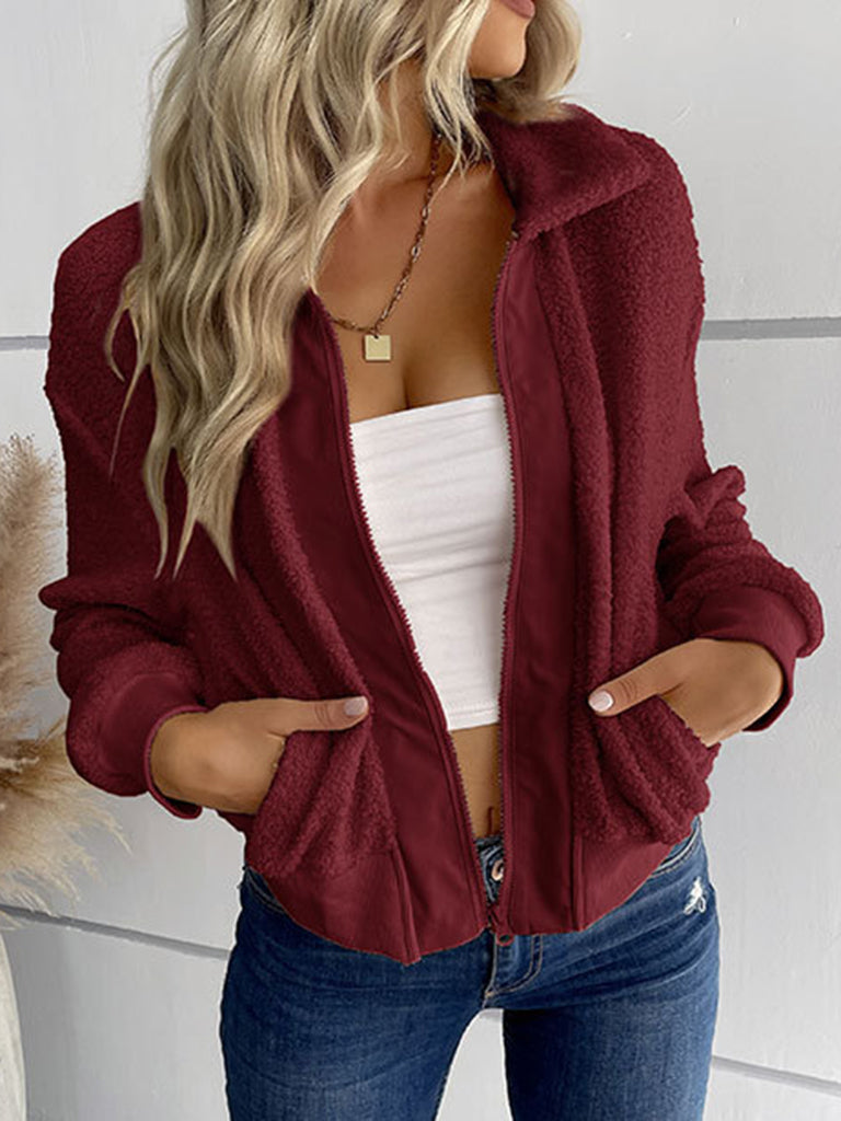 Cardigans- Trendy Zipper Luxe Fur Cardigan: Women's Winter Plush Sweater- - IndioGear Fashion and Gear