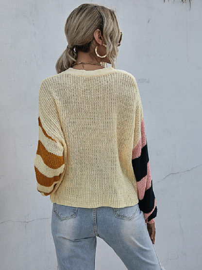 Cardigans- Waffle Knitted Stripe Button Crop Sweater Cardigan- - IndioGear Fashion and Gear