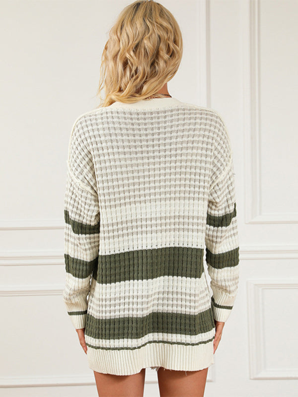 Waffle Stripe Mid-Length Cardi | Cardigan Sweater