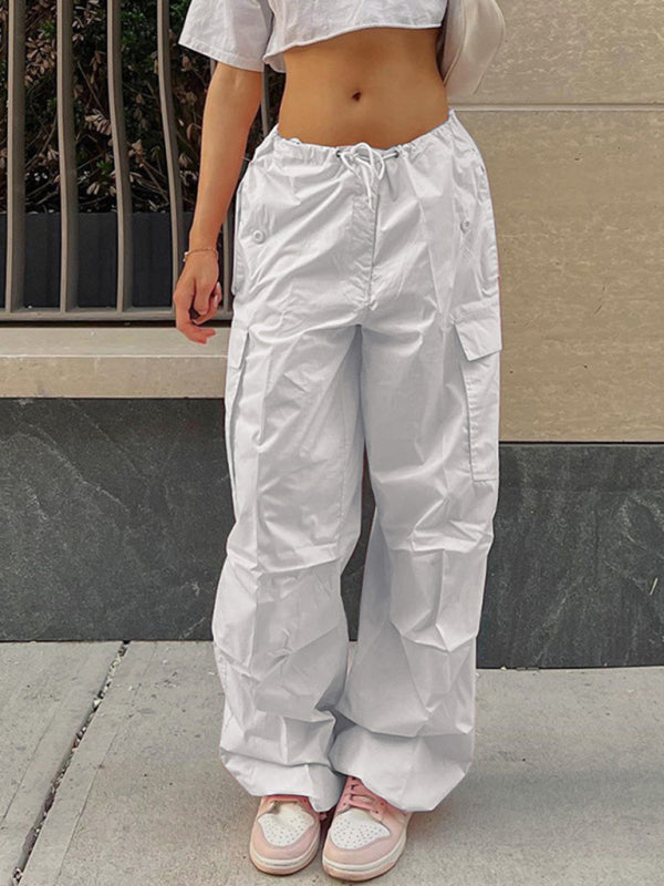 Cargo Pants- Women's Parachute Cargo Pants with Multiple Pockets- White- IndioGear Fashion and Gear