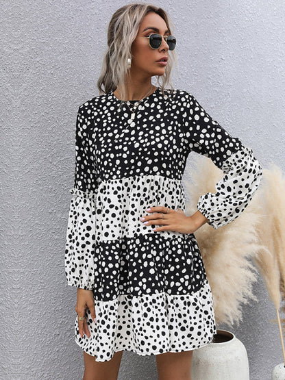 Casual Dresses- Dotty Print Long Sleeve Dress- - IndioGear Clothing and Gear