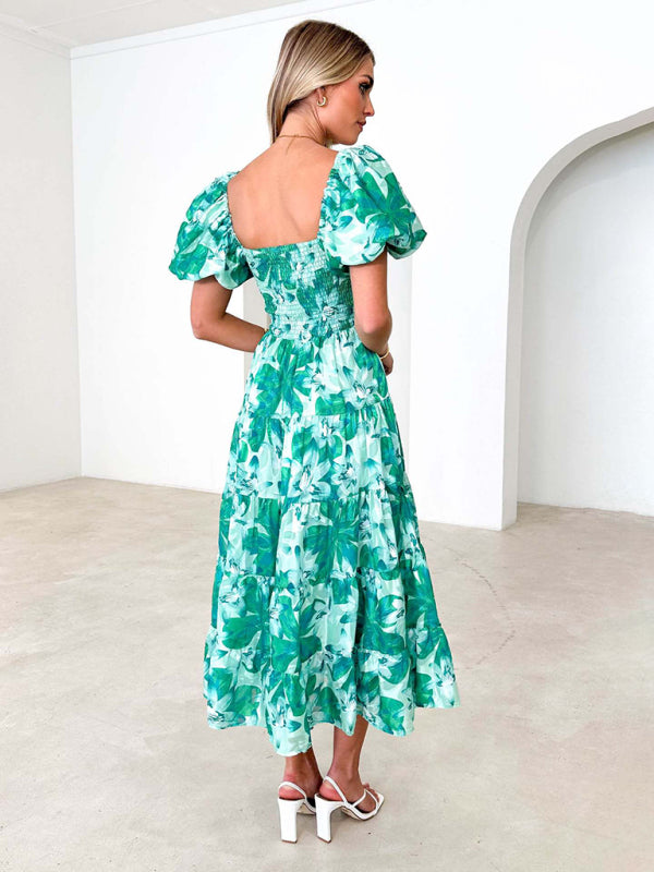 Casual Dresses- Floral Tiered Off Shoulder Smocked A-Line Midi Dress- - IndioGear Fashion and Gear