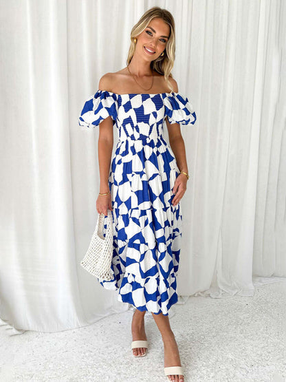 Casual Dresses- Floral Tiered Off Shoulder Smocked A-Line Midi Dress- - IndioGear Fashion and Gear