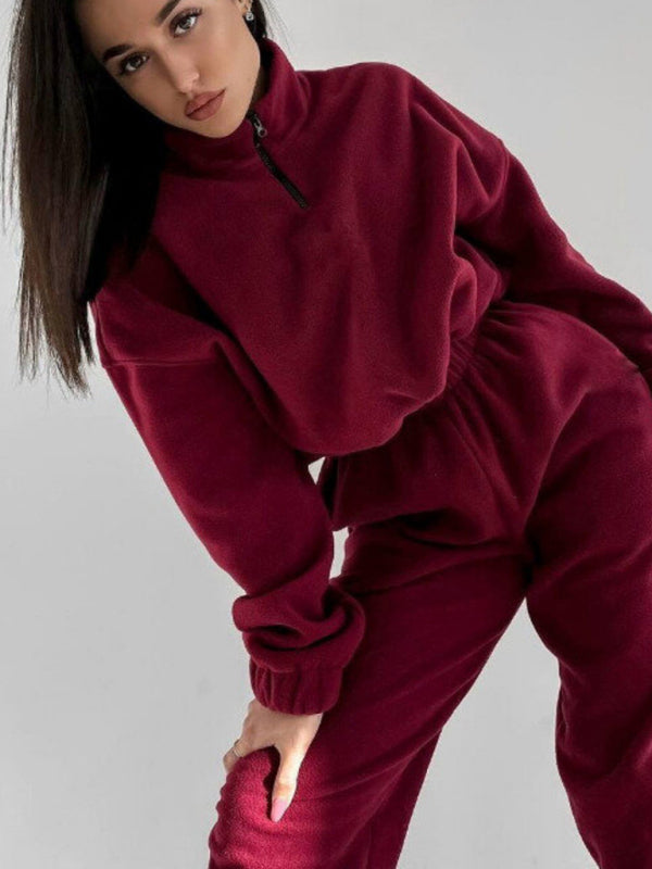 Casual Outfits- Laid-Back Sweatpants and Half Zip-Up Sweatshirt 2-Piece Lounge Sport- - IndioGear Clothing and Gear