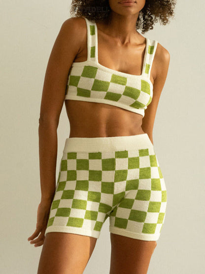 Casual Set Top + Shorts- Stylish Casual Cotton Set - Sleeveless Crop Top, Comfy Shorts - Hurry!- Green- IndioGear Fashion and Gear