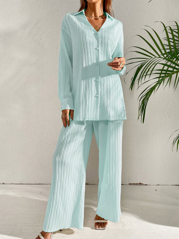 Casual Suit Top + Pants- Ribbed Two-Piece Casual Suit for Any Occasion - Top + Pants- Blue- IndioGear Fashion and Gear