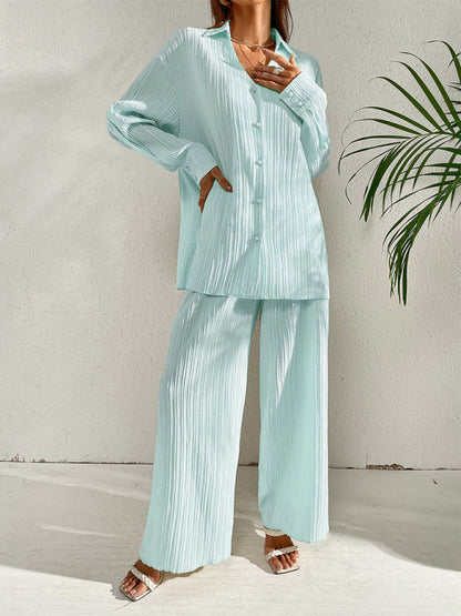 Casual Suit Top + Pants- Ribbed Two-Piece Casual Suit for Any Occasion - Top + Pants- - IndioGear Fashion and Gear