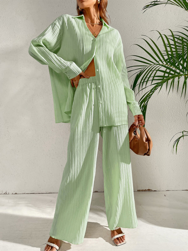 Casual Suit Top + Pants- Ribbed Two-Piece Casual Suit for Any Occasion - Top + Pants- Green- IndioGear Fashion and Gear