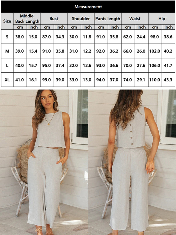 Casual Suit Top+ Pants- Summer-Ready and On-Trend: Retro Two-Piece Set for Women - Order Now!- - IndioGear Fashion and Gear