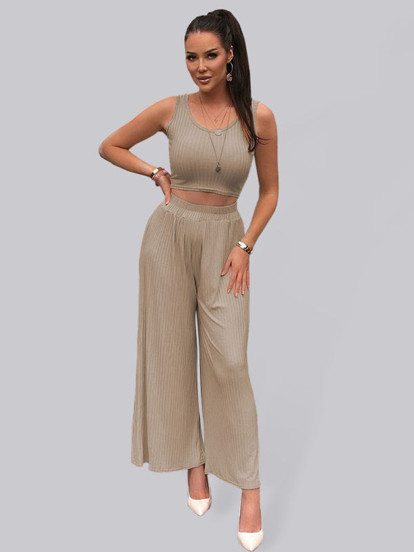 Casual Suit Top+ Pants- Women's Casual Suit - Comfortable and Stylish Two-Piece Set- Khaki- IndioGear Fashion and Gear