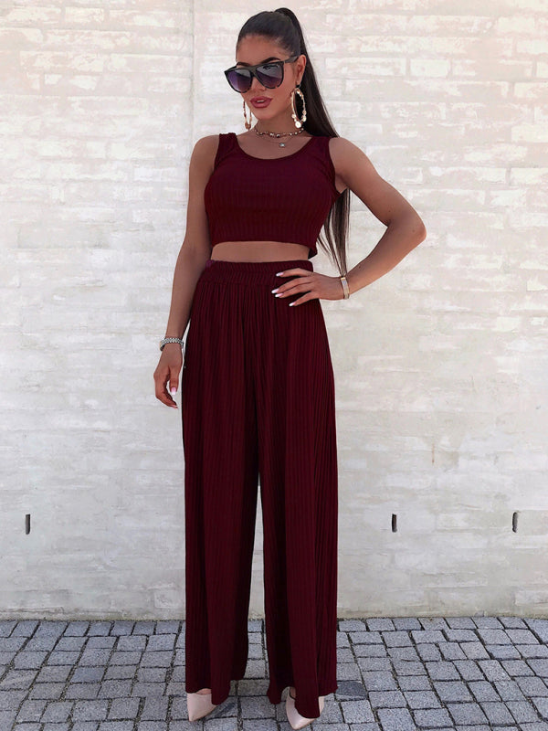 Casual Suit Top+ Pants- Women's Casual Suit - Comfortable and Stylish Two-Piece Set- Wine Red- IndioGear Fashion and Gear