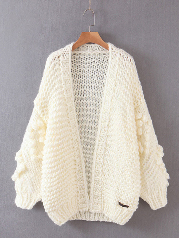 Chunky Cardigans- Cute Open Front Chunky Waffle Knit Sweater Cardigan- White- IndioGear Clothing and Gear