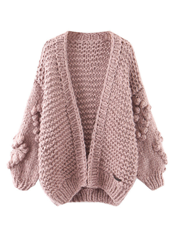 Chunky Cardigans- Cute Open Front Chunky Waffle Knit Sweater Cardigan- - IndioGear Clothing and Gear