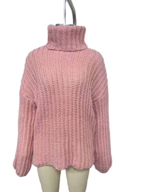 Chunky Sweaters-Relaxed Fit Chunky Turtleneck Sweater | Oversized Cozy Jumper-Pekosa Women Clothing