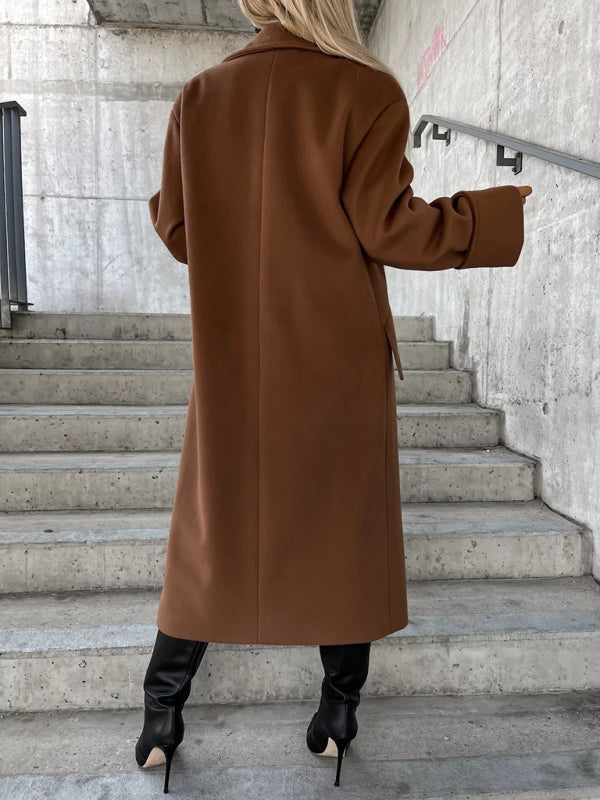 Cozy Essential Longline Double-Breasted Peacoat for Fall-Winter