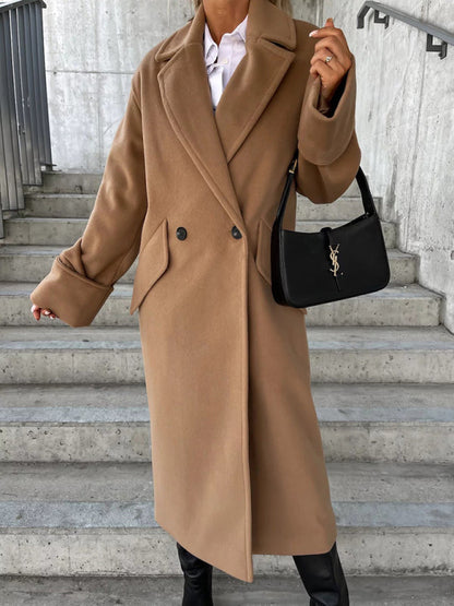 Cozy Essential Longline Double-Breasted Peacoat for Fall-Winter