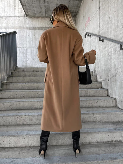 Cozy Essential Longline Double-Breasted Peacoat for Fall-Winter